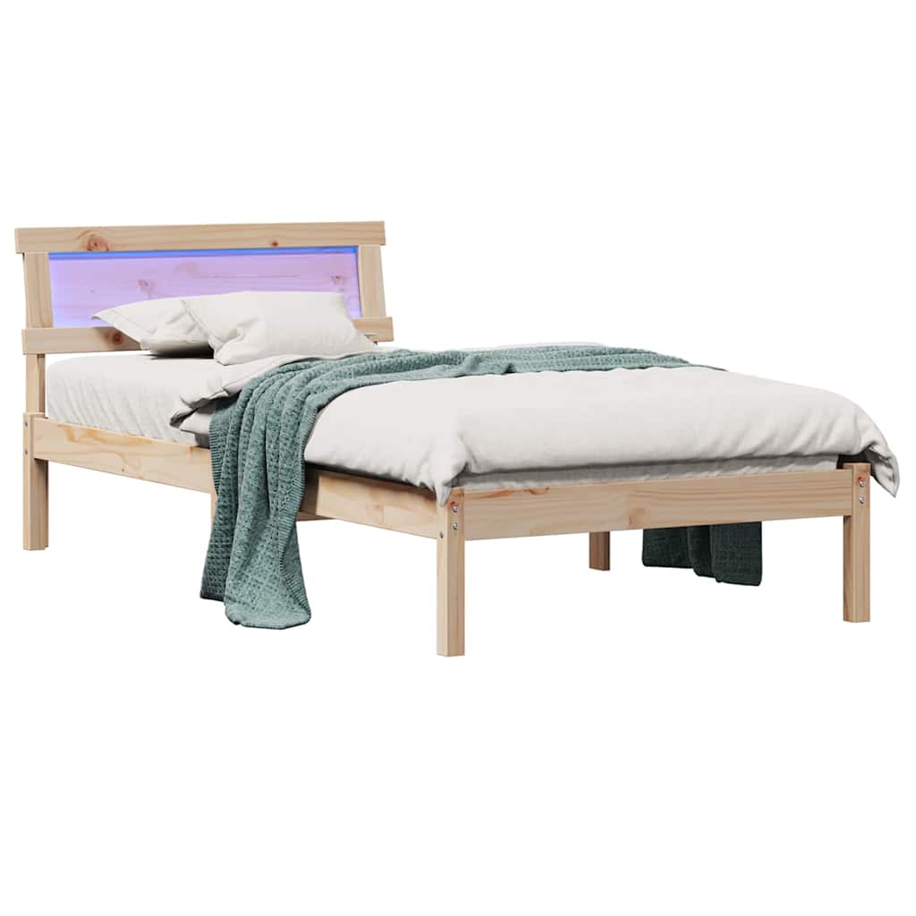 Bedframe met hoofdeinde Bruin 75 x 190 cm Massief grenenhout is nu te koop bij PeponiXL, paradijselijk wonen!