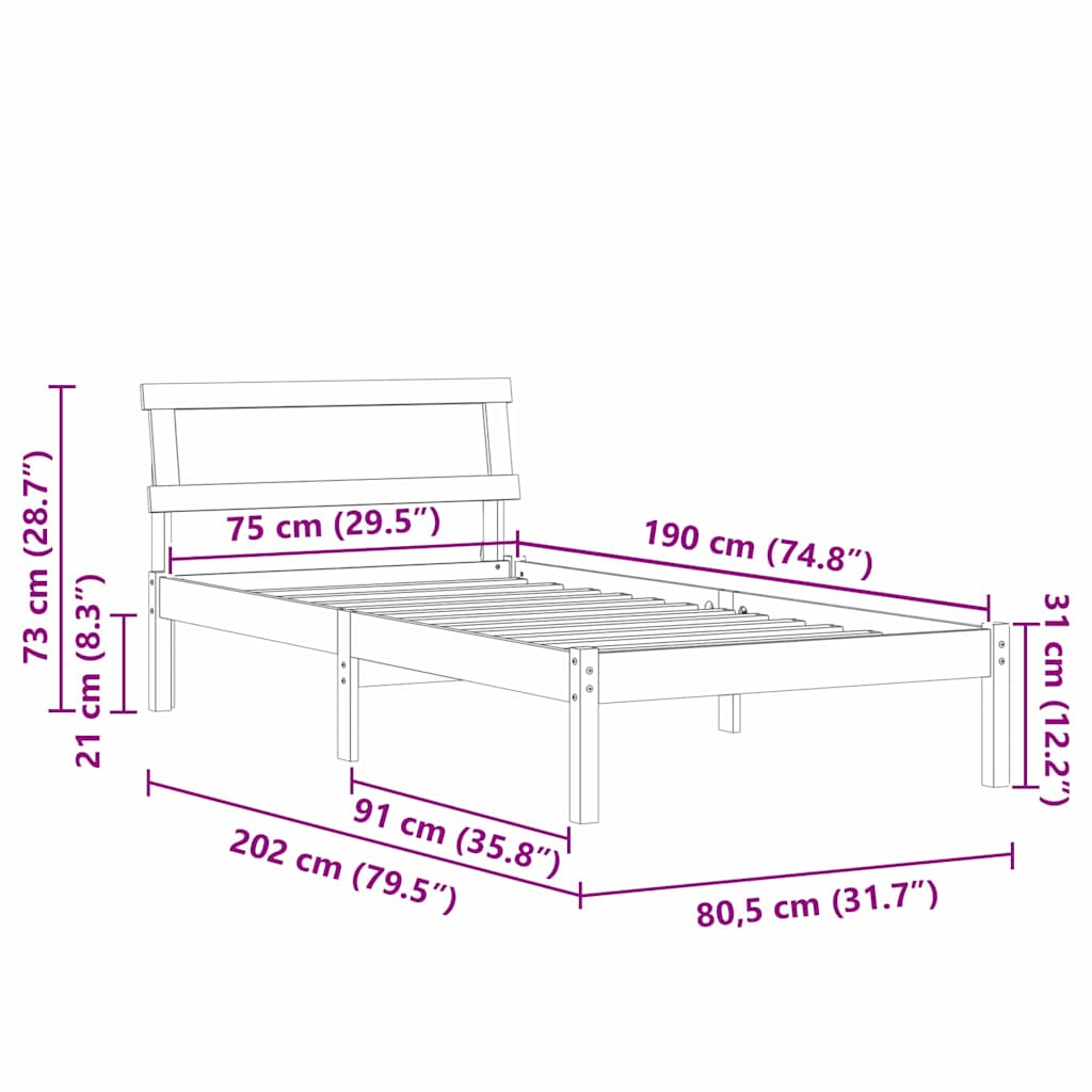 Bedframe met hoofdeinde Bruin 75 x 190 cm Massief grenenhout is nu te koop bij PeponiXL, paradijselijk wonen!