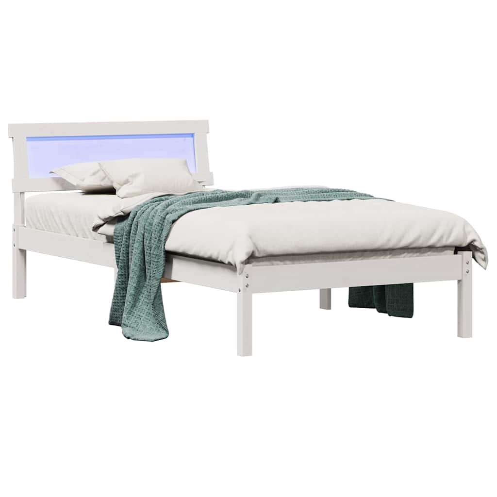 Bedframe met hoofdeinde Wit 75 x 190 cm Massief grenenhout is nu te koop bij PeponiXL, paradijselijk wonen!