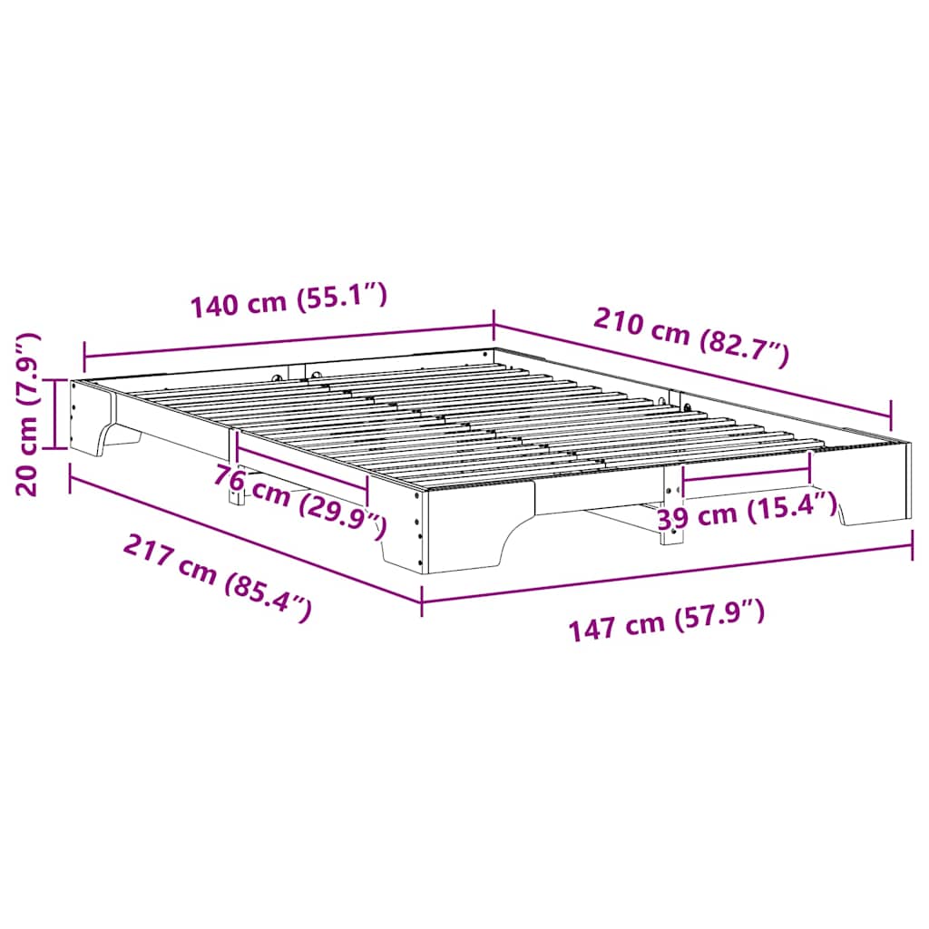 Bedframe Bruin 140 x 210 cm Massief grenenhout is nu te koop bij PeponiXL, paradijselijk wonen!