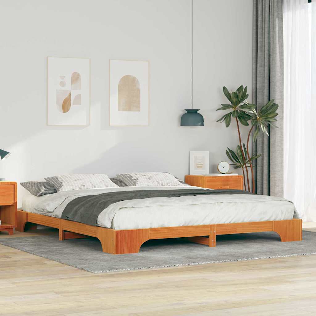 Bedframe Bruin 200 x 210 cm Massief grenenhout is nu te koop bij PeponiXL, paradijselijk wonen!