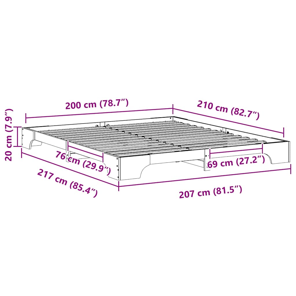 Bedframe Bruin 200 x 210 cm Massief grenenhout is nu te koop bij PeponiXL, paradijselijk wonen!