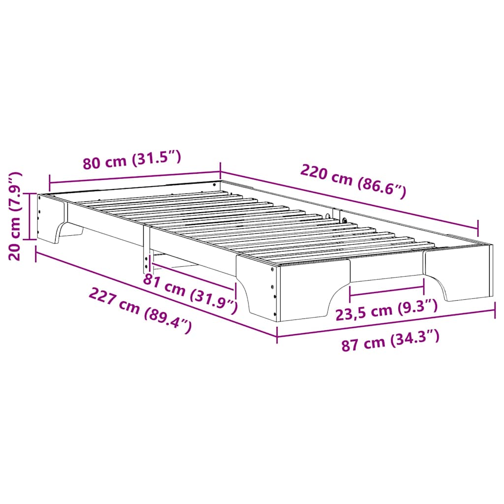 Bedframe Bruin 80 x 220 cm Massief grenenhout is nu te koop bij PeponiXL, paradijselijk wonen!
