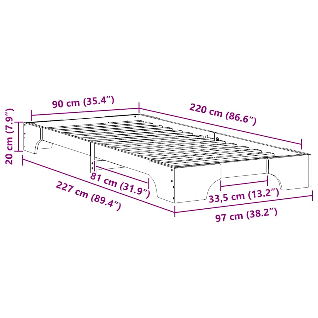 Bedframe Wit 90 x 220 cm Massief grenenhout is nu te koop bij PeponiXL, paradijselijk wonen!