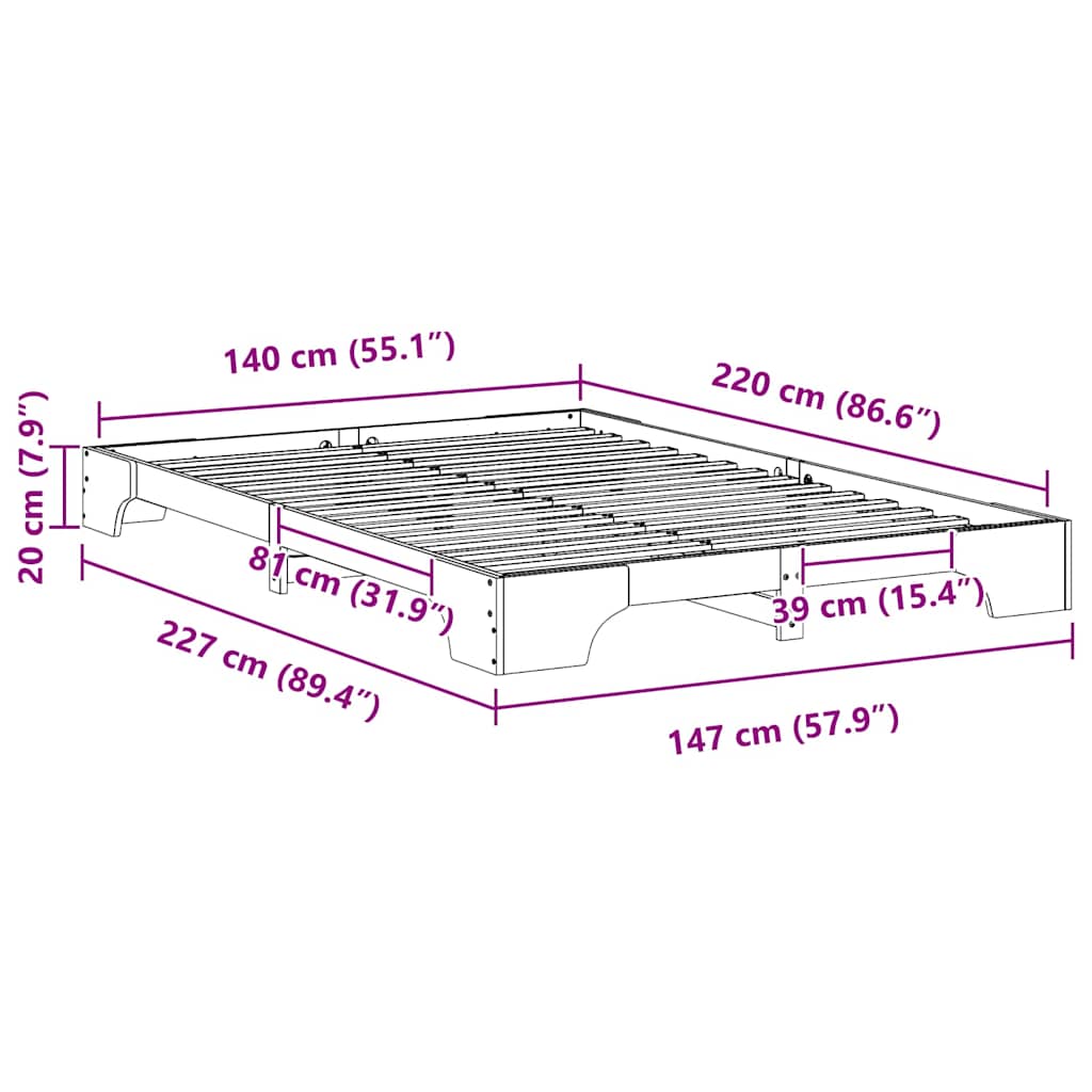 Bedframe Bruin 140 x 220 cm Massief grenenhout is nu te koop bij PeponiXL, paradijselijk wonen!