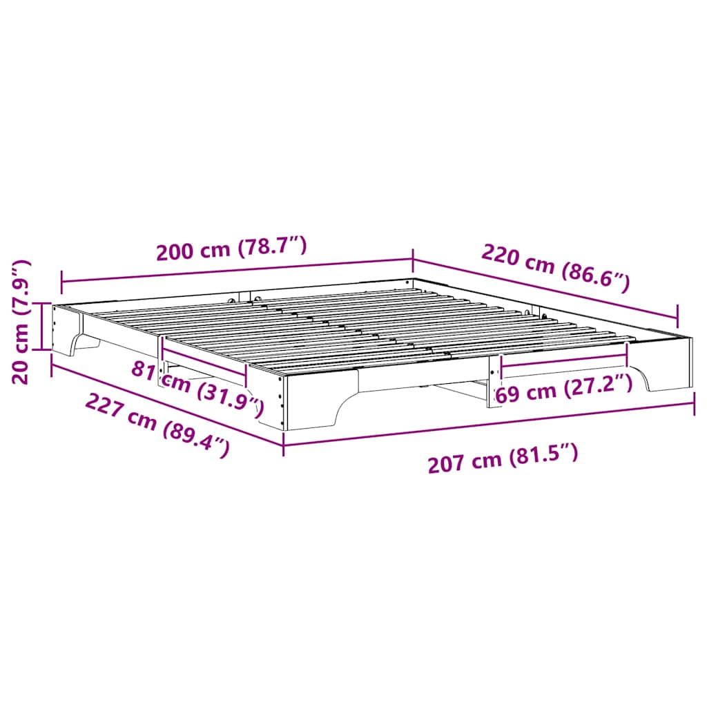 Bedframe Bruin 200 x 220 cm Massief grenenhout is nu te koop bij PeponiXL, paradijselijk wonen!
