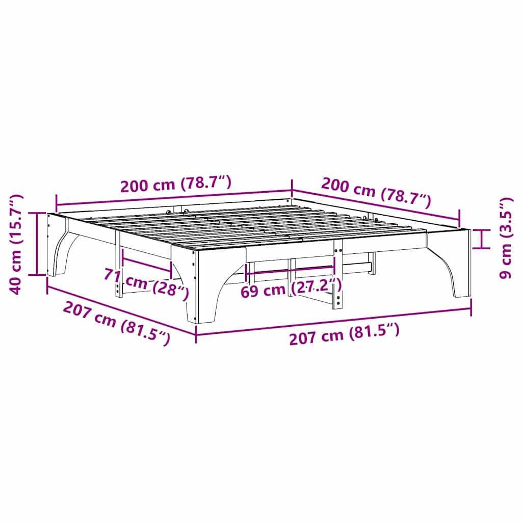 Bedframe Wit 200 x 200 cm Massief grenenhout is nu te koop bij PeponiXL, paradijselijk wonen!