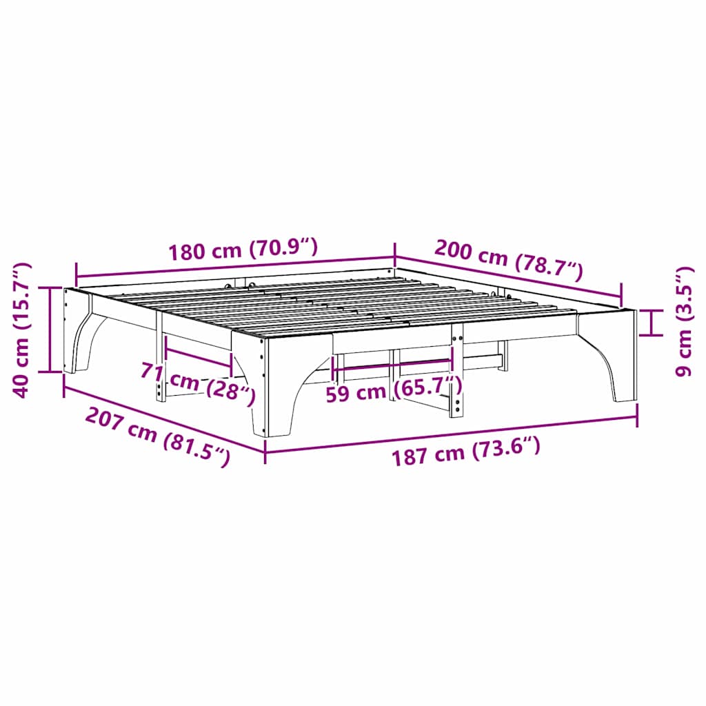 Bedframe Bruin 180 x 200 cm Massief grenenhout is nu te koop bij PeponiXL, paradijselijk wonen!