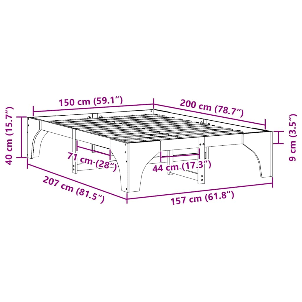 Bedframe Bruin 150 x 200 cm Massief grenenhout is nu te koop bij PeponiXL, paradijselijk wonen!
