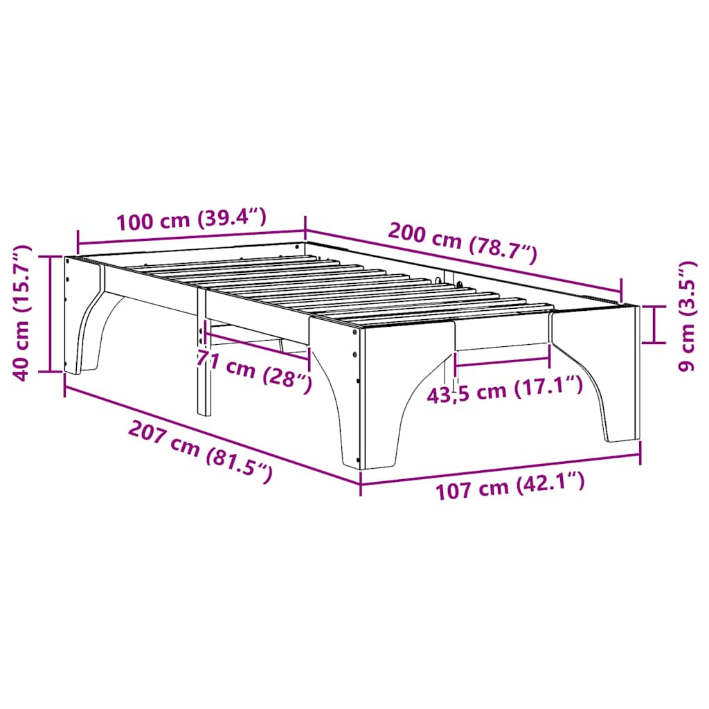Bedframe Bruin 100 x 200 cm Massief grenenhout is nu te koop bij PeponiXL, paradijselijk wonen!