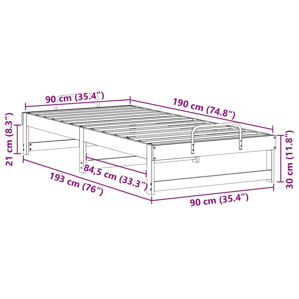 Bedframe Bruin 90 x 190 cm Massief grenenhout is nu te koop bij PeponiXL, paradijselijk wonen!