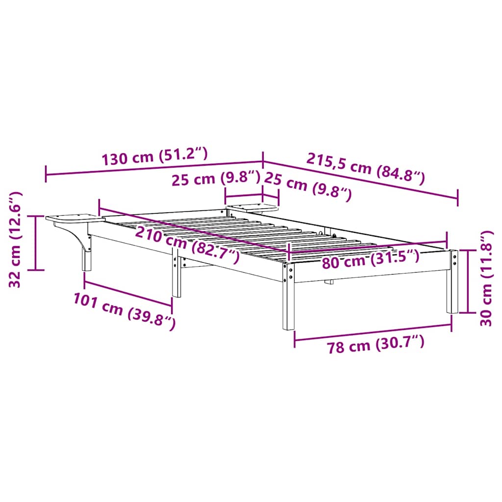 Bedframe met Zijtafels Wasbruin 80 x 210 cm Massief grenenhout is nu te koop bij PeponiXL, paradijselijk wonen!