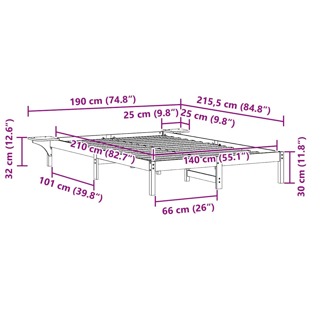 Bedframe met Zijtafels Wit 140 x 210 cm Massief grenenhout is nu te koop bij PeponiXL, paradijselijk wonen!