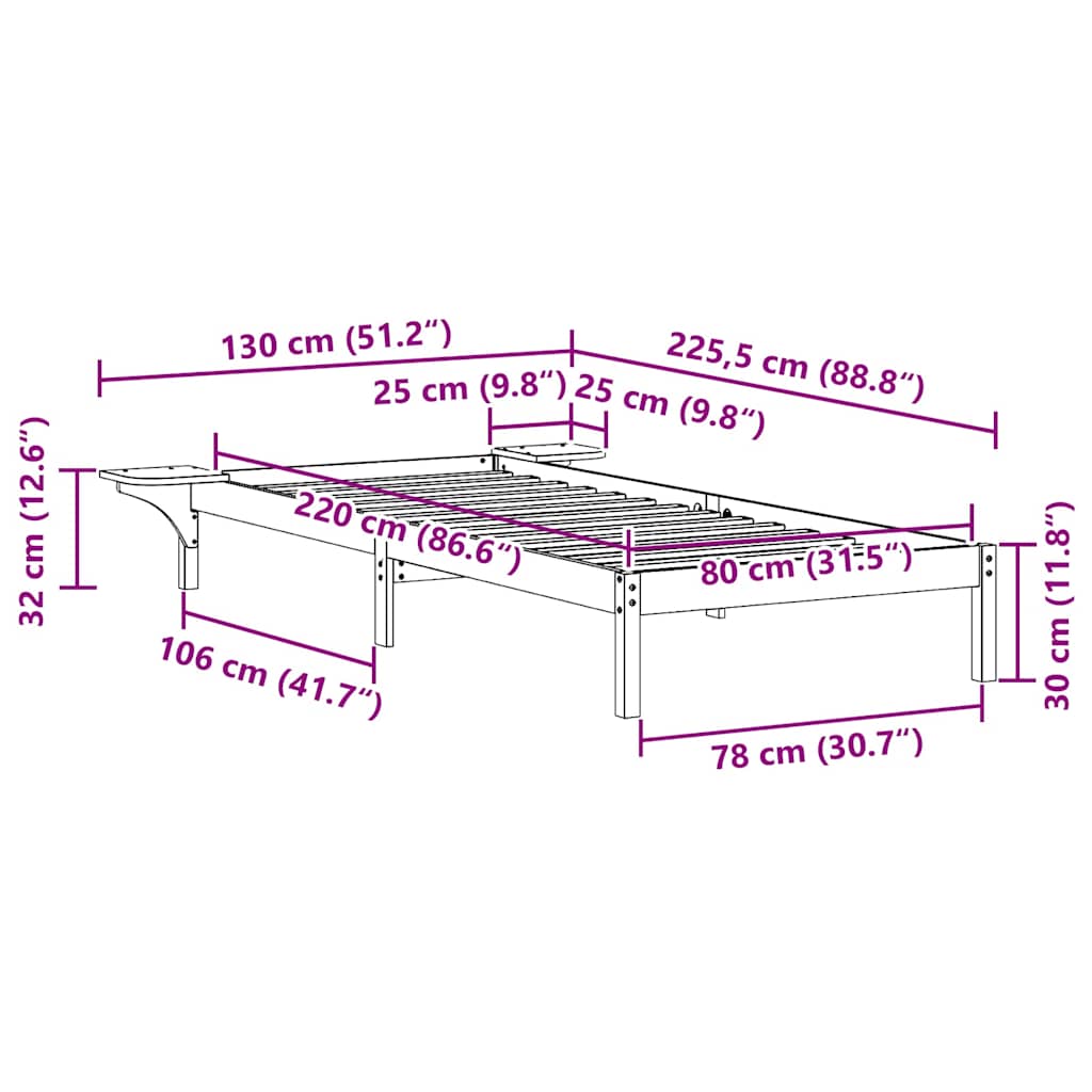 Bedframe met Zijtafels Naturel 80 x 220 cm Massief grenenhout is nu te koop bij PeponiXL, paradijselijk wonen!
