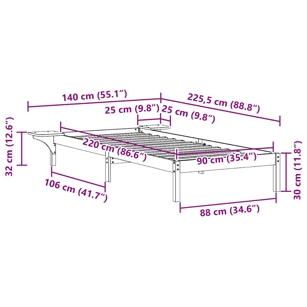 Bedframe met Zijtafels Wasbruin 90 x 220 cm Massief grenenhout is nu te koop bij PeponiXL, paradijselijk wonen!