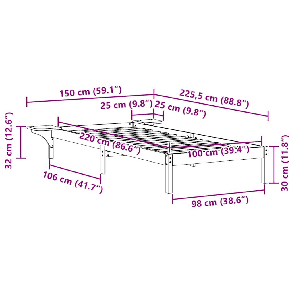 Bedframe met Zijtafels Naturel 100 x 220 cm Massief grenenhout is nu te koop bij PeponiXL, paradijselijk wonen!