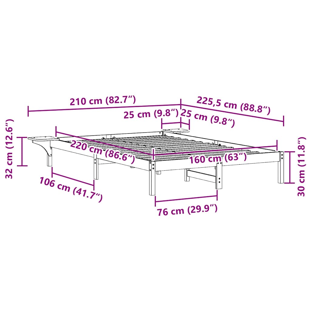 Bedframe met Zijtafels Wit 160 x 220 cm Massief grenenhout is nu te koop bij PeponiXL, paradijselijk wonen!