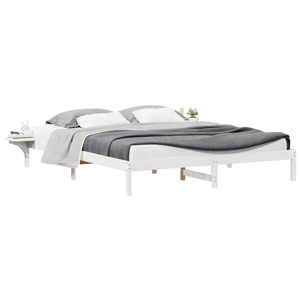 Bedframe met Zijtafels Wit 200 x 220 cm Massief grenenhout is nu te koop bij PeponiXL, paradijselijk wonen!