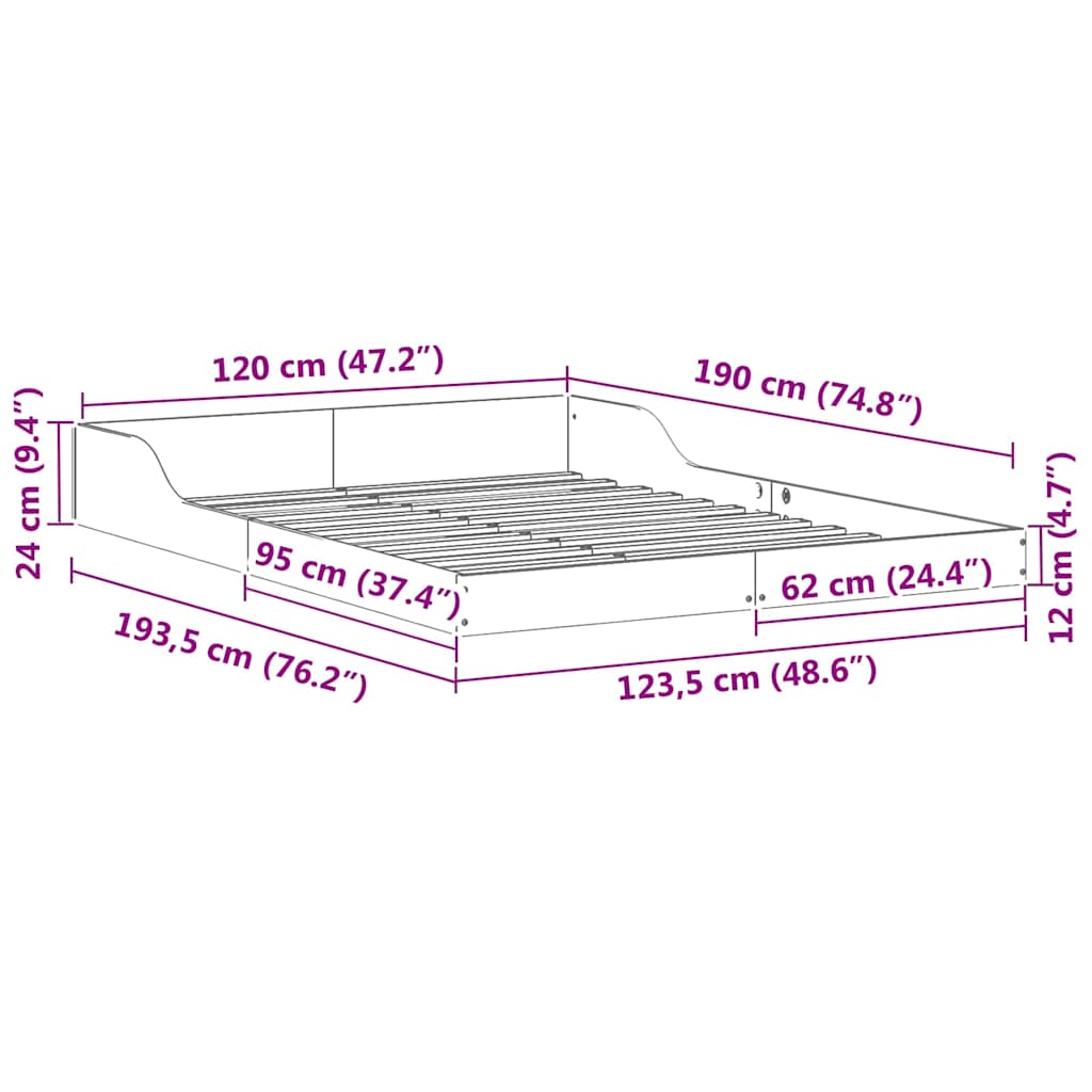 Bedframe Wasbruin 120 x 190 cm Massief grenenhout is nu te koop bij PeponiXL, paradijselijk wonen!