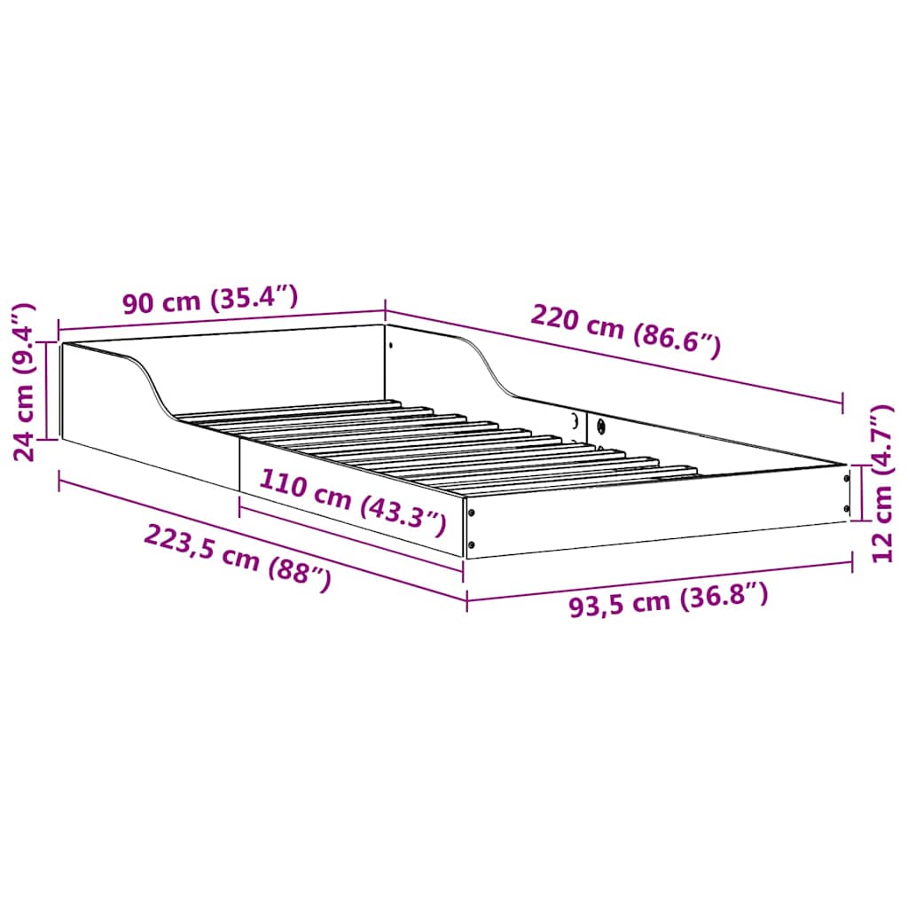 Bedframe Wasbruin 90 x 220 cm Massief grenenhout is nu te koop bij PeponiXL, paradijselijk wonen!