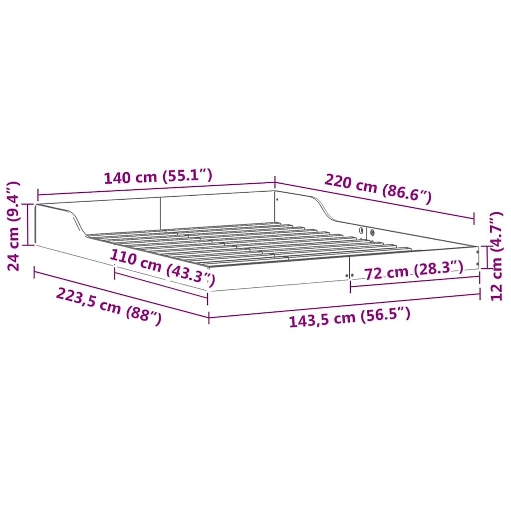 Bedframe Bruin 140 x 220 cm Massief grenenhout is nu te koop bij PeponiXL, paradijselijk wonen!