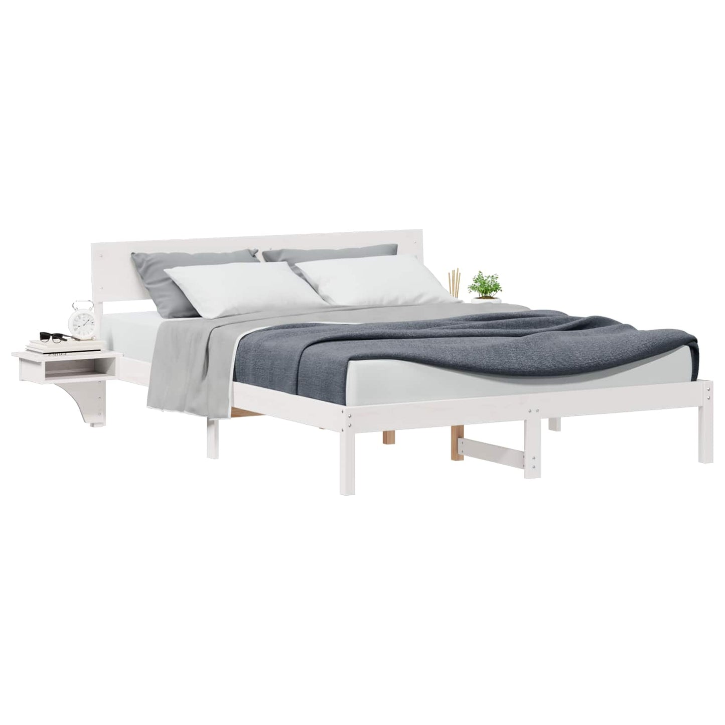 Bedframe met hoofdeinde Wit 160 x 200 cm Massief grenenhout is nu te koop bij PeponiXL, paradijselijk wonen!