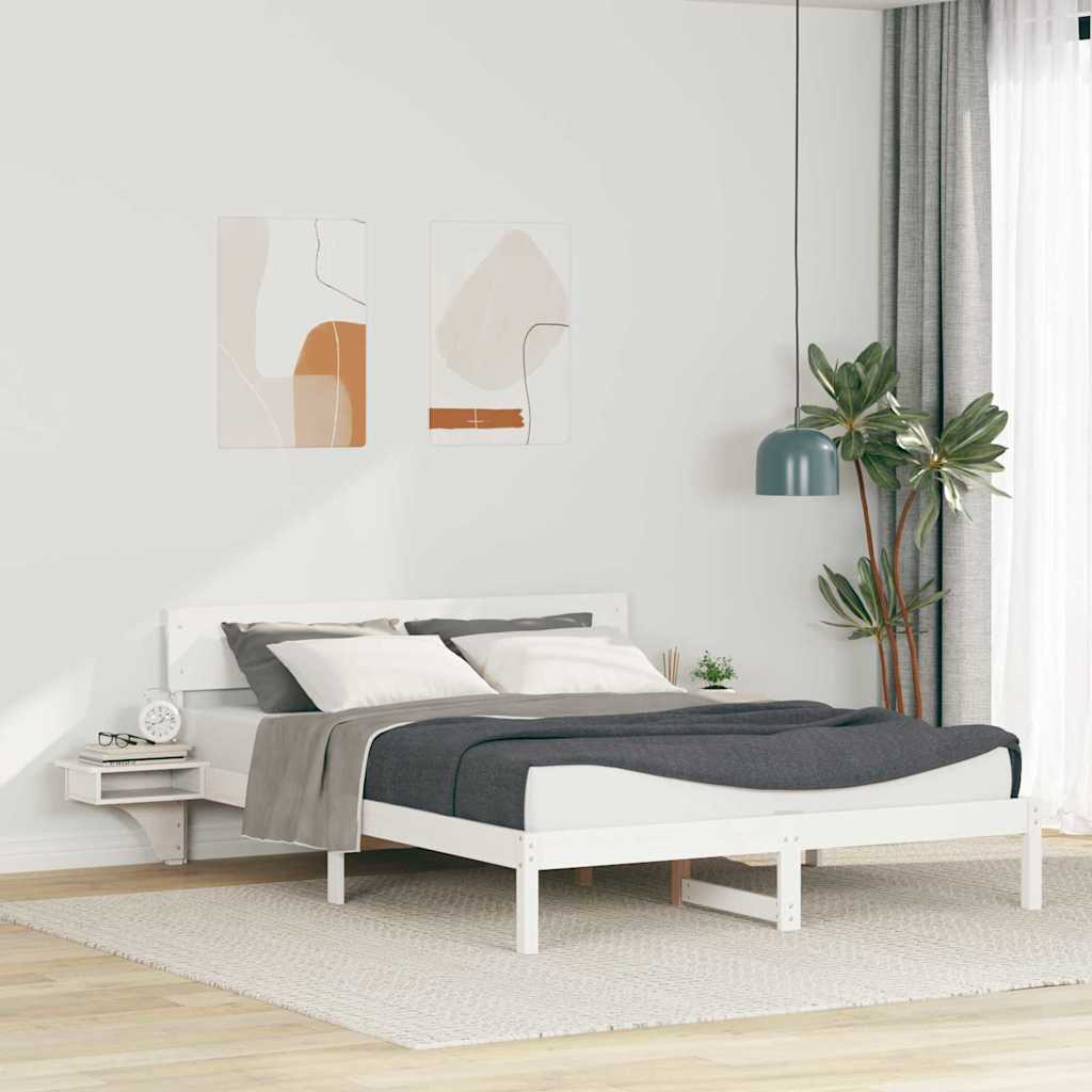 Bedframe met hoofdeinde Wit 150 x 200 cm Massief grenenhout is nu te koop bij PeponiXL, paradijselijk wonen!