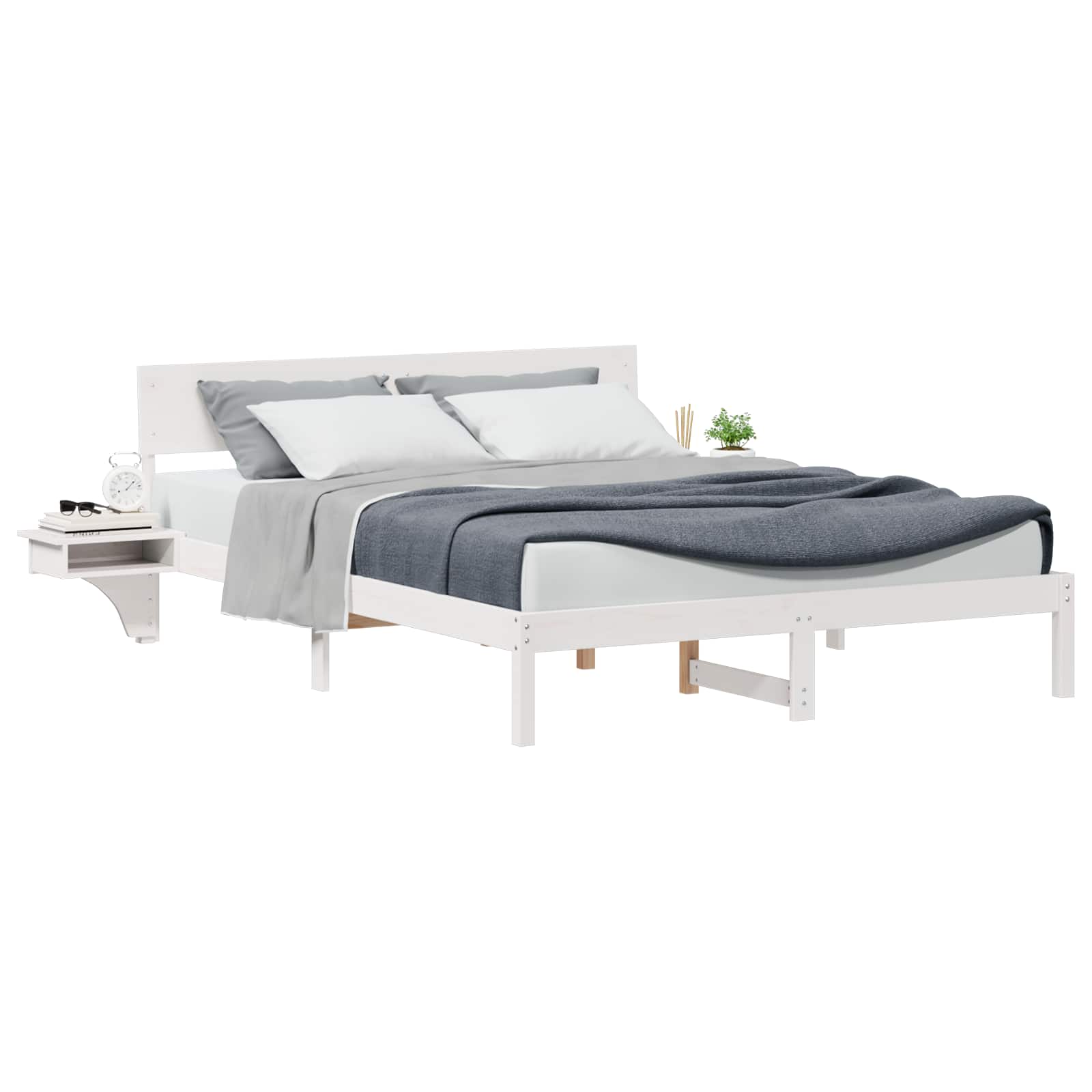 Bedframe met hoofdeinde Wit 150 x 200 cm Massief grenenhout is nu te koop bij PeponiXL, paradijselijk wonen!