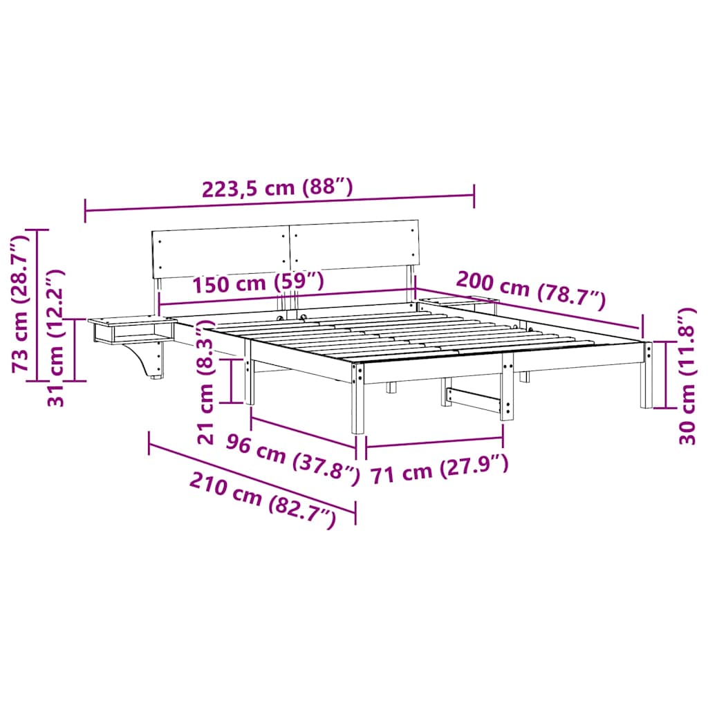 Bedframe met hoofdeinde Wit 150 x 200 cm Massief grenenhout is nu te koop bij PeponiXL, paradijselijk wonen!