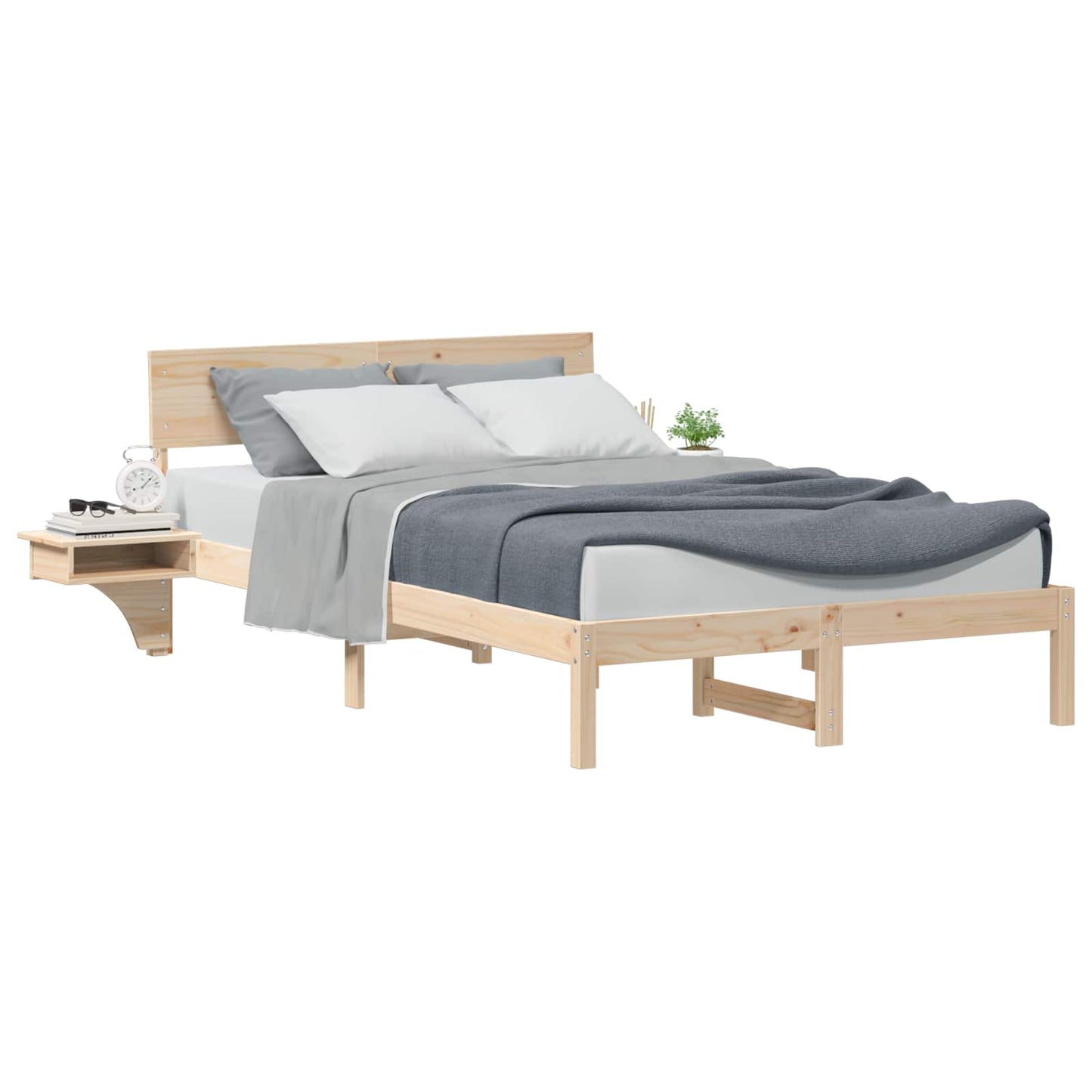 Bedframe met hoofdeinde Bruin 140 x 200 cm Massief grenenhout is nu te koop bij PeponiXL, paradijselijk wonen!