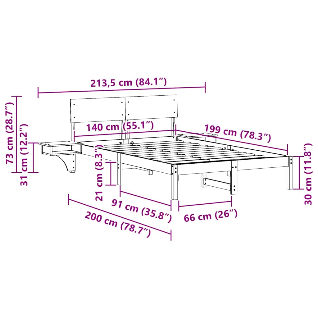 Bedframe met hoofdeinde Bruin 140 x 190 cm Massief grenenhout is nu te koop bij PeponiXL, paradijselijk wonen!