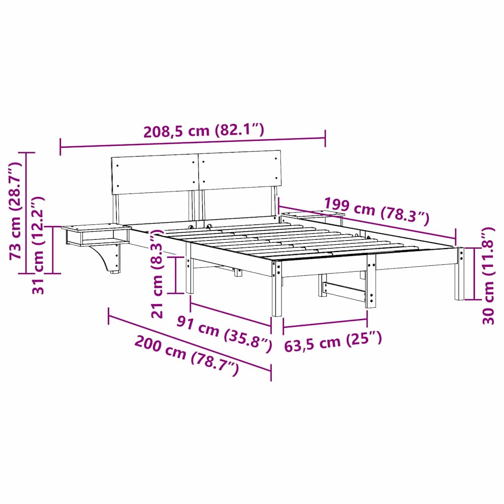 Bedframe met hoofdeinde Wit 135 x 190 cm Massief grenenhout is nu te koop bij PeponiXL, paradijselijk wonen!