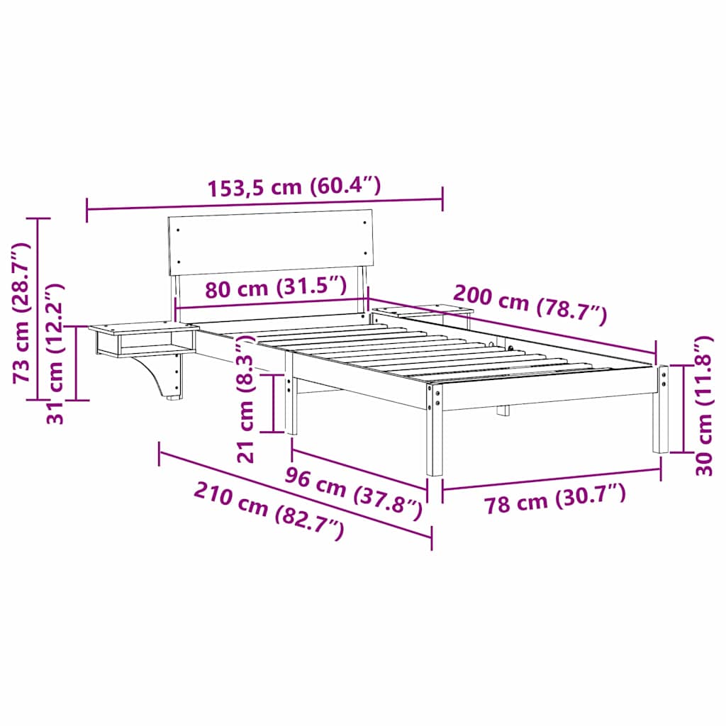 Bedframe met hoofdeinde Wit 80 x 200 cm Massief grenenhout is nu te koop bij PeponiXL, paradijselijk wonen!