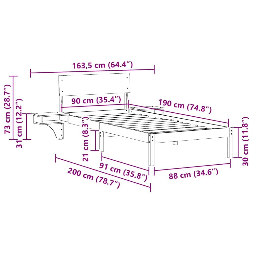 Bedframe met hoofdeinde Wasbruin 90 x 190 cm Massief grenenhout is nu te koop bij PeponiXL, paradijselijk wonen!