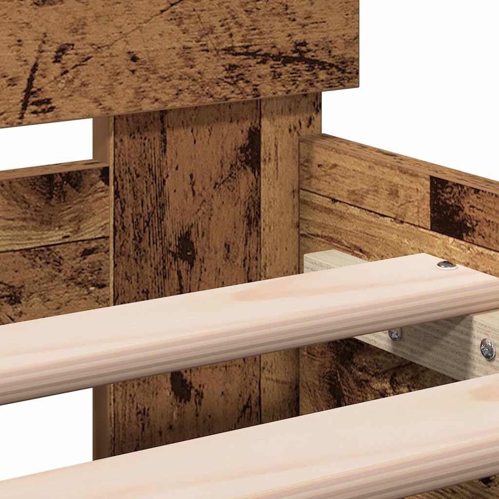 Bedframe met hoofdeinde Oudhout 203 x 185 x 70 cm Bewerkt hout is nu te koop bij PeponiXL, paradijselijk wonen!