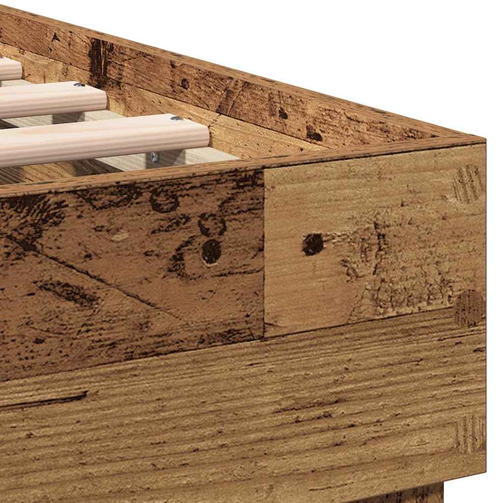 Bedframe met hoofdeinde Oudhout 203 x 185 x 70 cm Bewerkt hout is nu te koop bij PeponiXL, paradijselijk wonen!