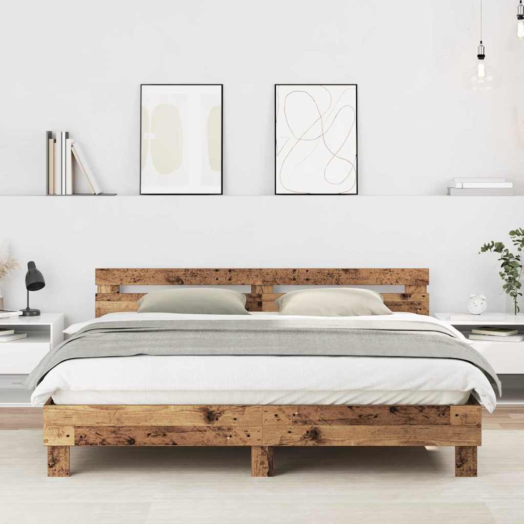 Bedframe met hoofdeinde Oudhout 203 x 185 x 70 cm Bewerkt hout is nu te koop bij PeponiXL, paradijselijk wonen!