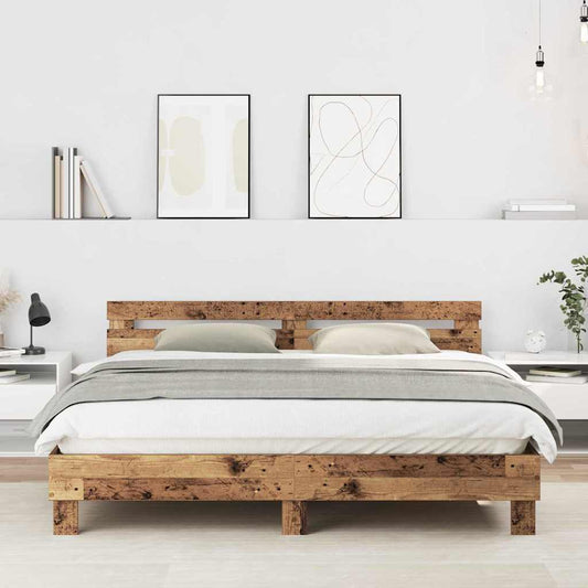 Bedframe met hoofdeinde Oudhout 203 x 185 x 70 cm Bewerkt hout is nu te koop bij PeponiXL, paradijselijk wonen!