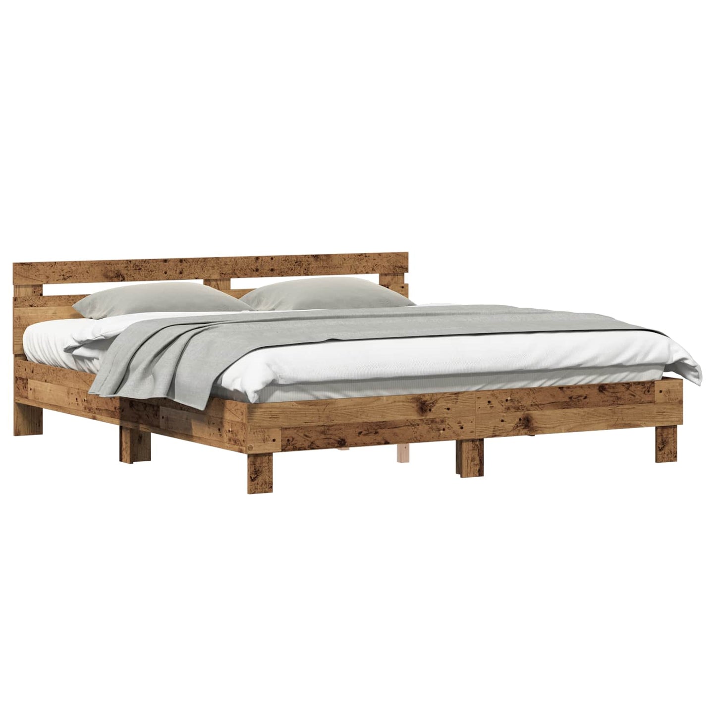 Bedframe met hoofdeinde Oudhout 203 x 185 x 70 cm Bewerkt hout is nu te koop bij PeponiXL, paradijselijk wonen!
