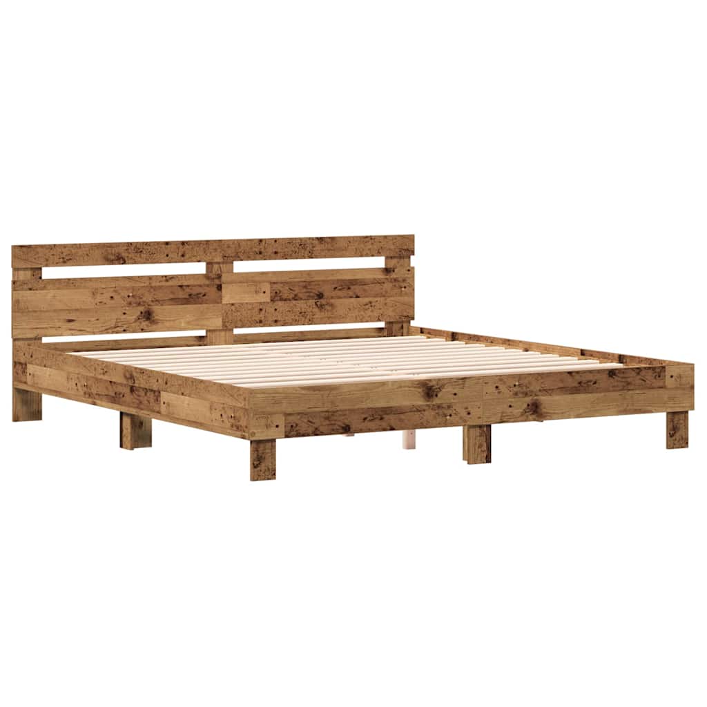 Bedframe met hoofdeinde Oudhout 203 x 185 x 70 cm Bewerkt hout is nu te koop bij PeponiXL, paradijselijk wonen!