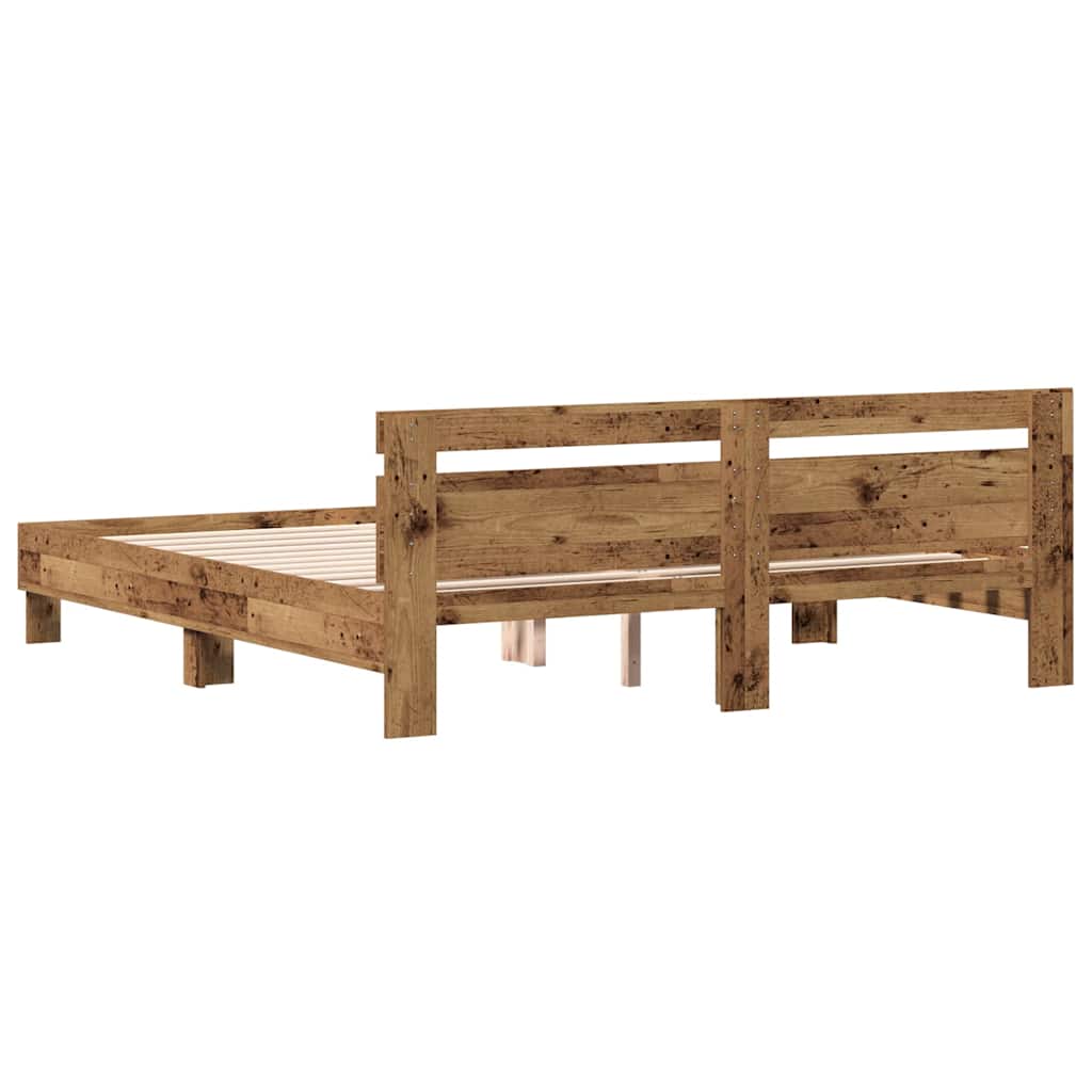 Bedframe met hoofdeinde Oudhout 203 x 185 x 70 cm Bewerkt hout is nu te koop bij PeponiXL, paradijselijk wonen!