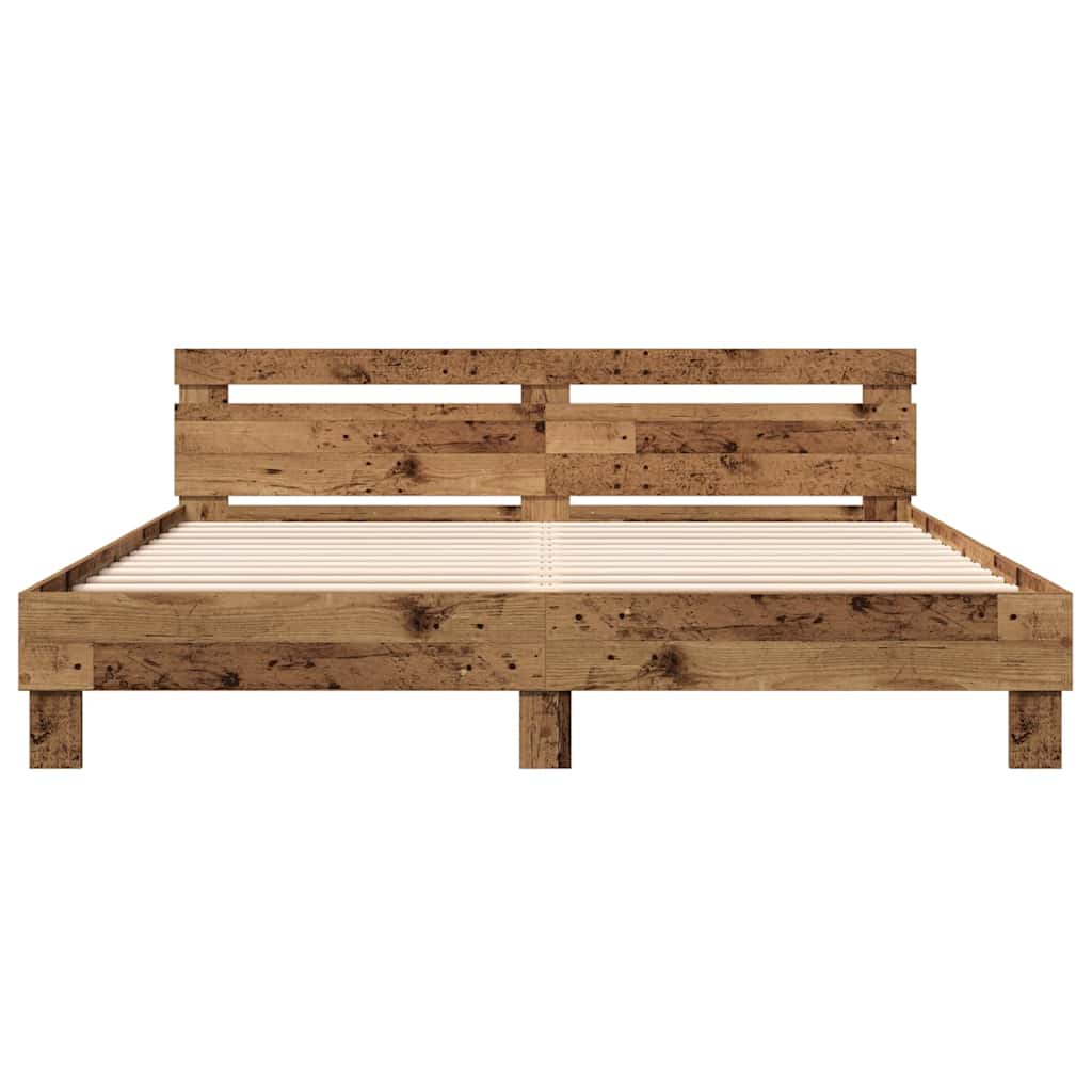 Bedframe met hoofdeinde Oudhout 203 x 185 x 70 cm Bewerkt hout is nu te koop bij PeponiXL, paradijselijk wonen!