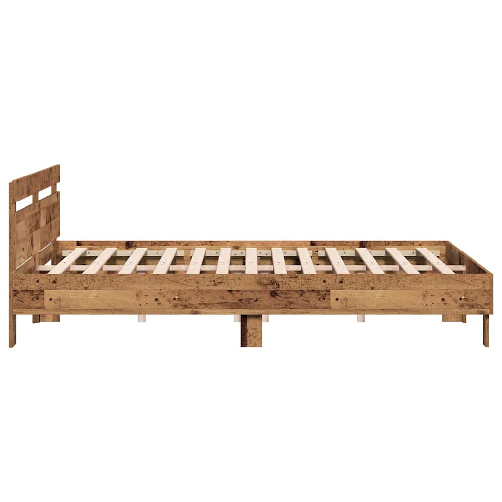 Bedframe met hoofdeinde Oudhout 203 x 185 x 70 cm Bewerkt hout is nu te koop bij PeponiXL, paradijselijk wonen!