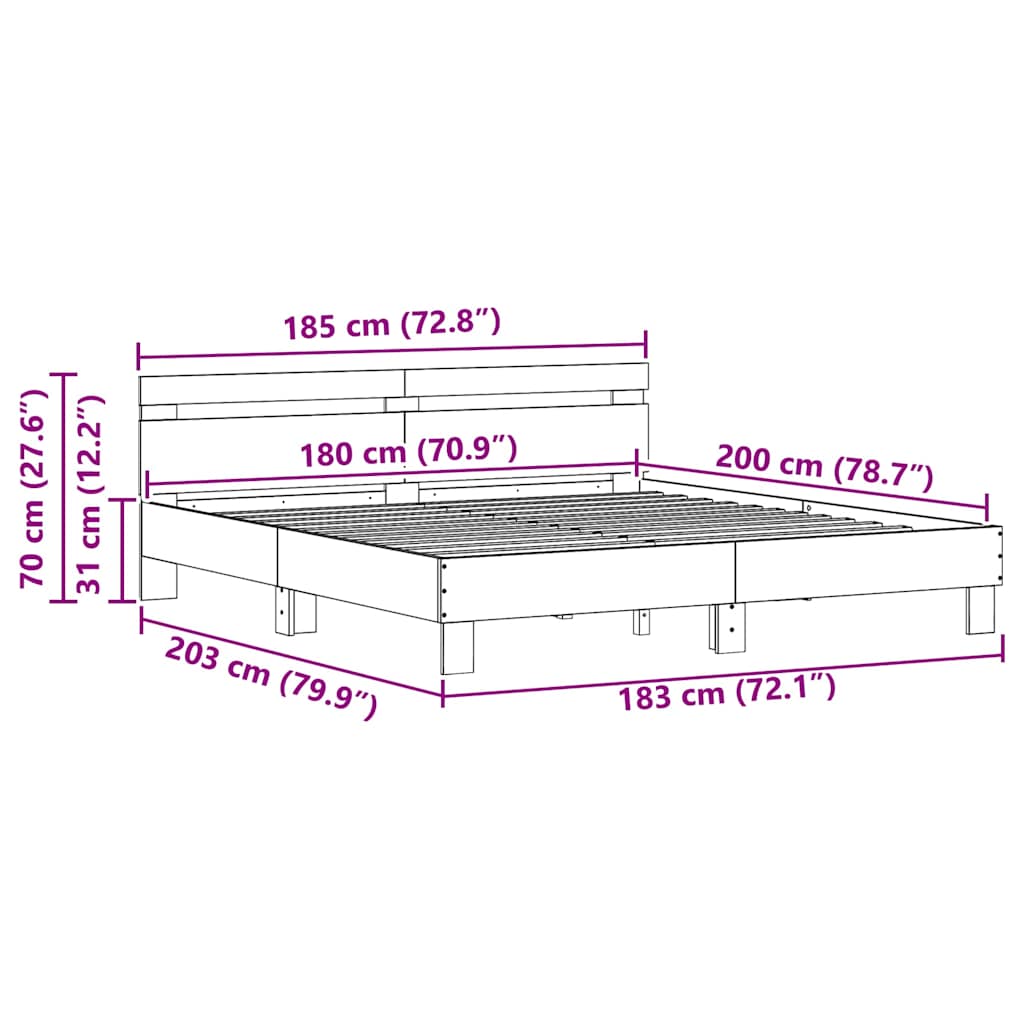 Bedframe met hoofdeinde Oudhout 203 x 185 x 70 cm Bewerkt hout is nu te koop bij PeponiXL, paradijselijk wonen!