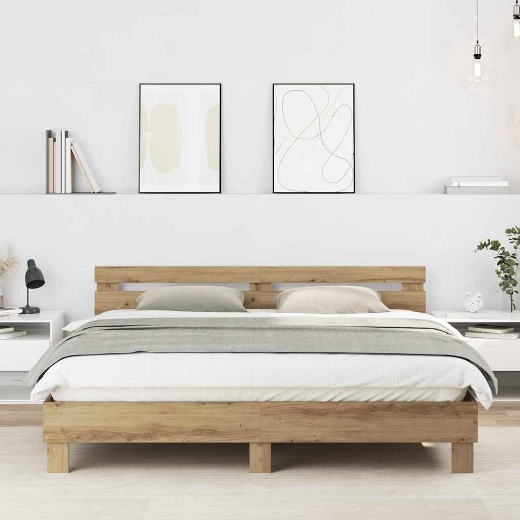 Bedframe Artisan Eiken 203 x 185 x 70 cm Bewerkt hout is nu te koop bij PeponiXL, paradijselijk wonen!