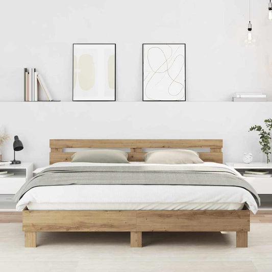 Bedframe Artisan Eiken 203 x 185 x 70 cm Bewerkt hout is nu te koop bij PeponiXL, paradijselijk wonen!