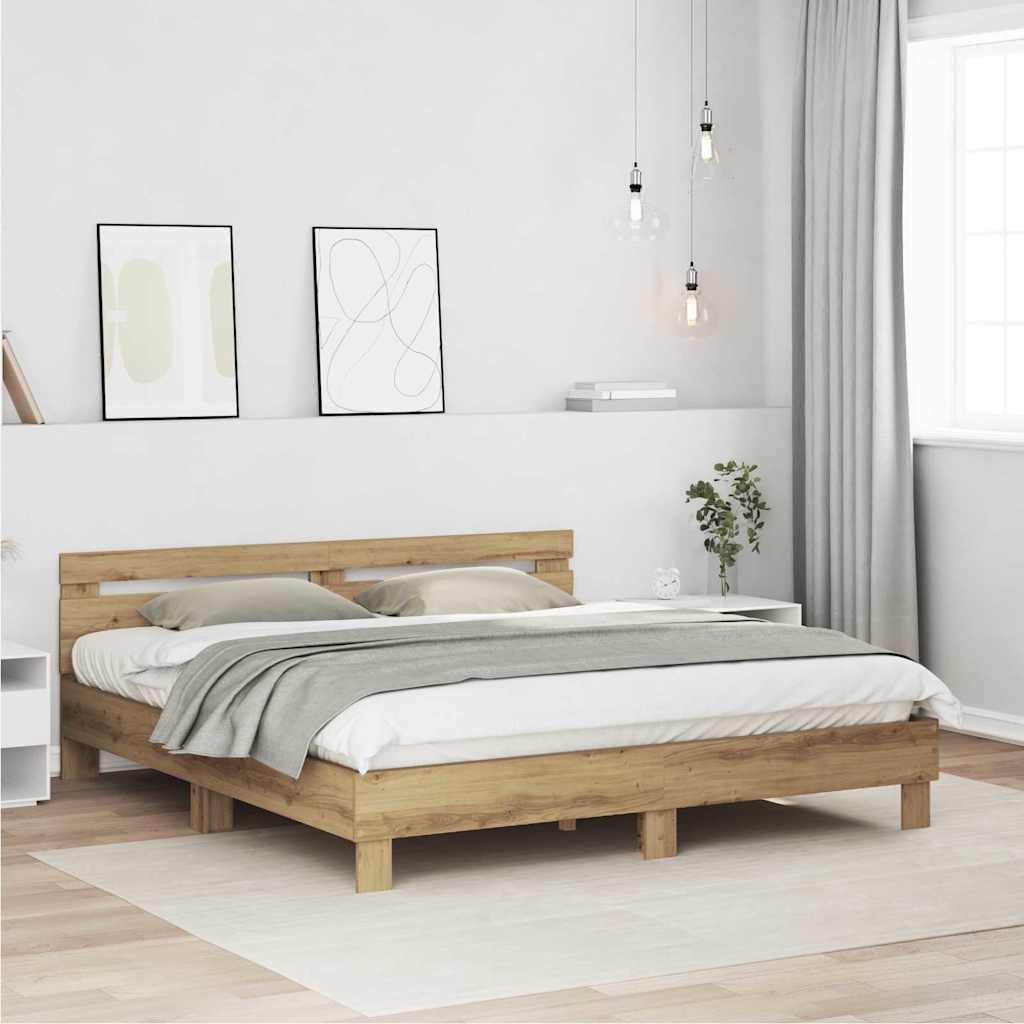 Bedframe Artisan Eiken 203 x 185 x 70 cm Bewerkt hout is nu te koop bij PeponiXL, paradijselijk wonen!