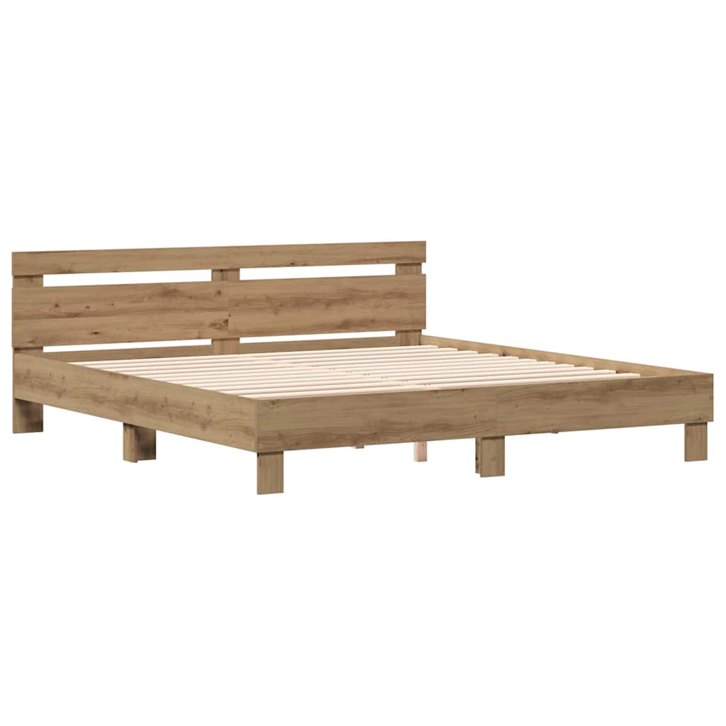 Bedframe Artisan Eiken 203 x 185 x 70 cm Bewerkt hout is nu te koop bij PeponiXL, paradijselijk wonen!