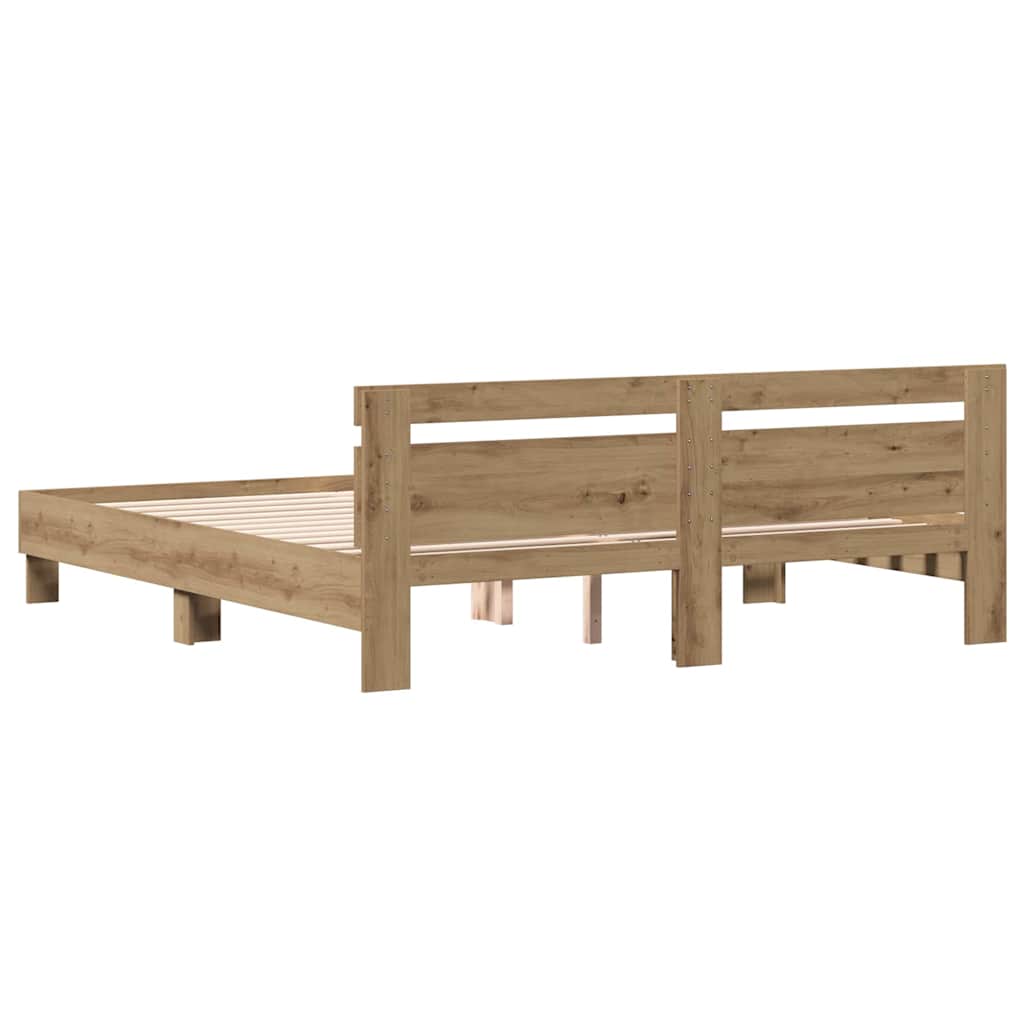 Bedframe Artisan Eiken 203 x 185 x 70 cm Bewerkt hout is nu te koop bij PeponiXL, paradijselijk wonen!