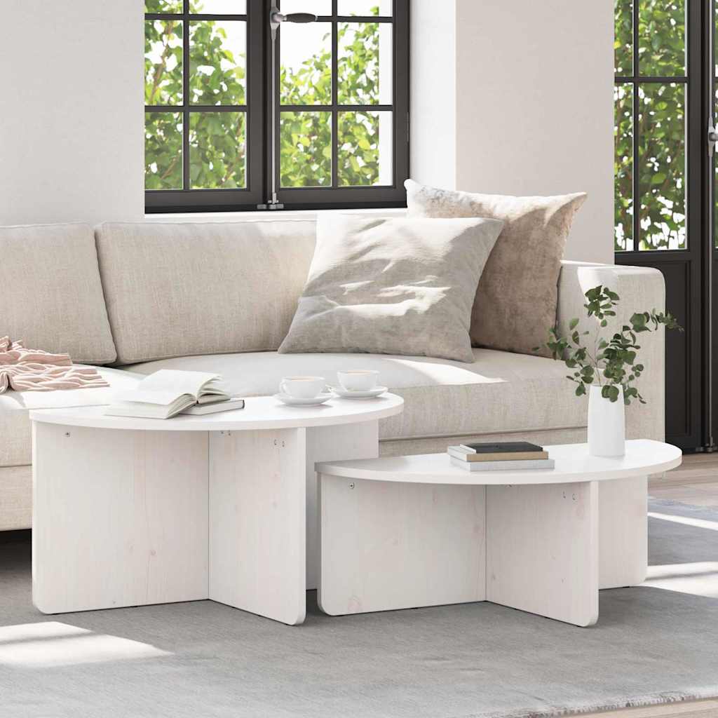 Salontafel 2 pcs Wit Massief grenenhout is nu te koop bij PeponiXL, paradijselijk wonen!
